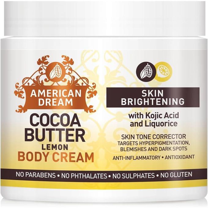 American Dream Cocoa Butter Lemon Brightening Body Cream Infused With Kojic And Liquorice 500ml