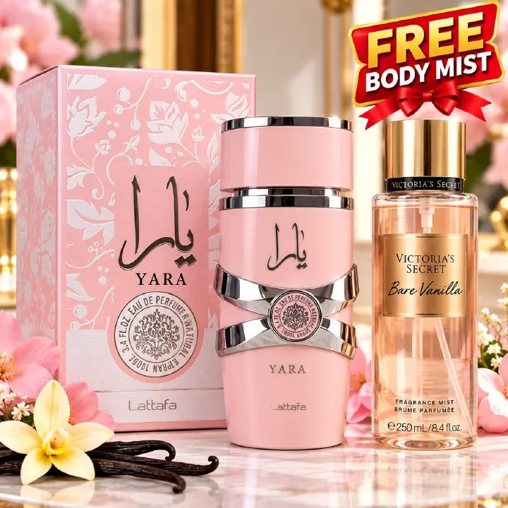 Lattafa Yara Sweet Fruity Vanilla Fragrance for Women 100ml + FREE Victoria’s Secret Bare Vanilla Body Mist 250ml