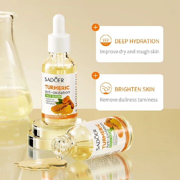 SADOER 2 Pieces Tumeric Serum, Tumeric Face Serum (can Combine with Vitamin C Serum) for Deep Skin Hydrating Formula, c Skin Moistening, Moisturizer, Fade Dark Spots, Lighten Acne marks, 2 pieces 30ml