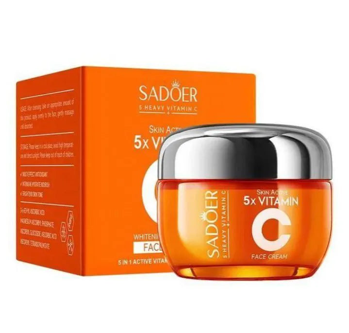 SADOER 2 in 1 Set: 5 x Vitamin C Face Cream + Face Serum