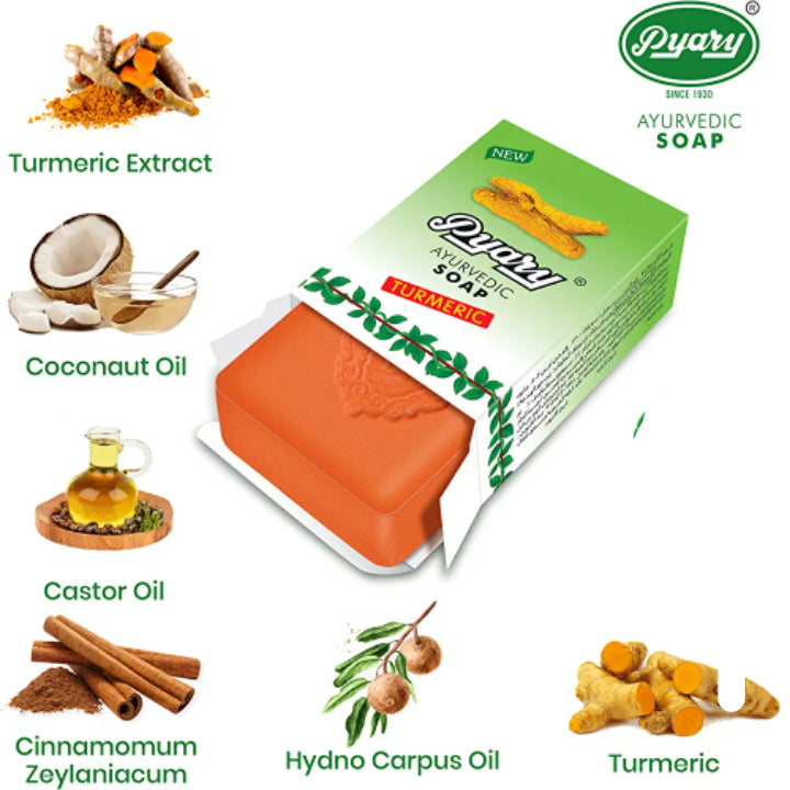 Pyary Ayurvedic Turmeric Tumeric indian Soap Natural 100% Vegan For Smooth Even Skin Tone