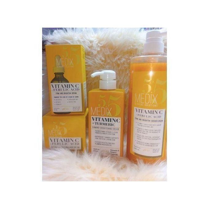 Medix 5.5 4in1 Set Vitamin C+Tumeric Serum, Cream,Body Lotion And Shower Gel For Anti-aging , Anti-wrinkle And Moisturizing Skin Care, Brightening And Firming Skin
