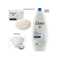 Dove Beauty Soap + Deeply Nourishing Shower Gel + Bath exfoliating Gloves (Color may differ) Set