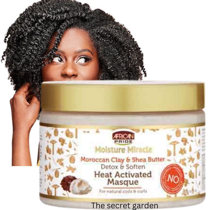 AFRICAN PRIDE Moisture Miracle Moroccan Clay & Shea Butter Heat Activated Masque - For Natural Coils & Curls, Detoxes & Softens, Removes Impurities & Product Build-Up from Hair