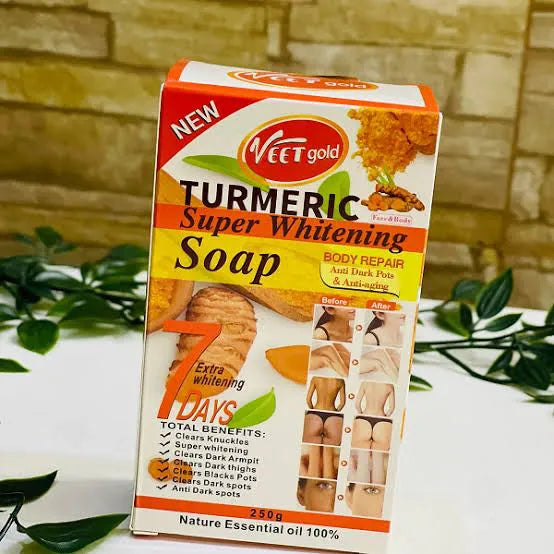 VEET GOLD TURMERIC Anti-Aging & Anti Dark Spots Soap Removes Dark Knuckles, Black Spots & Dark Spots Clears Knuckles Super Whitening Clears Dark Armpits Turmeric Soap 250g