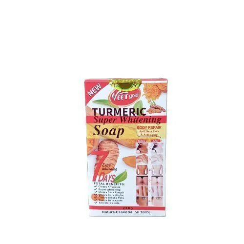 VEET GOLD TURMERIC Anti-Aging & Anti Dark Spots Soap Removes Dark Knuckles, Black Spots & Dark Spots Clears Knuckles Super Whitening Clears Dark Armpits Turmeric Soap 250g