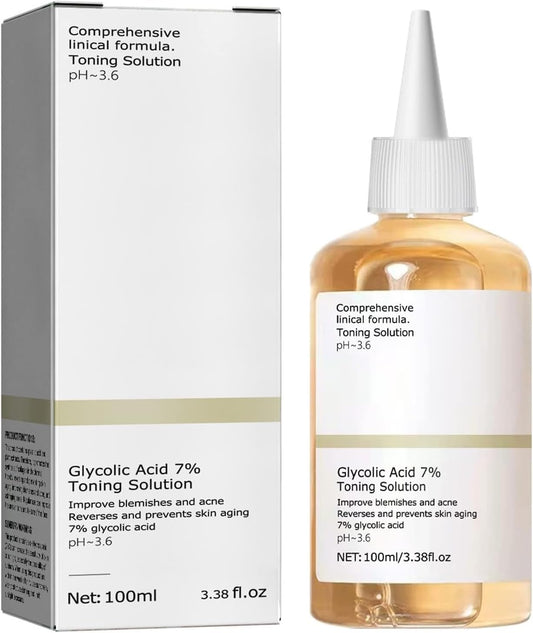 Glycolic Acid 7% Exfoliating Toner | 240ml- Hydrating & Pore Minimizing Solution for Clearer Skin | Gentle Acne Treatment with Aloe Vera & Ginseng Extracts | 240ml