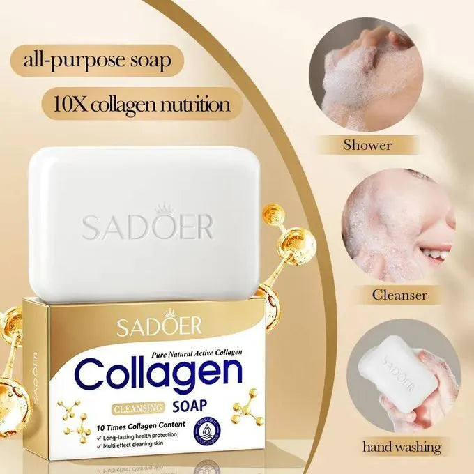SADOER 3 Pieces Collagen Soap Organic Skin Care Collagen Facial Soap Made With 100% Pure Natural Active Collagen Beauty Soap