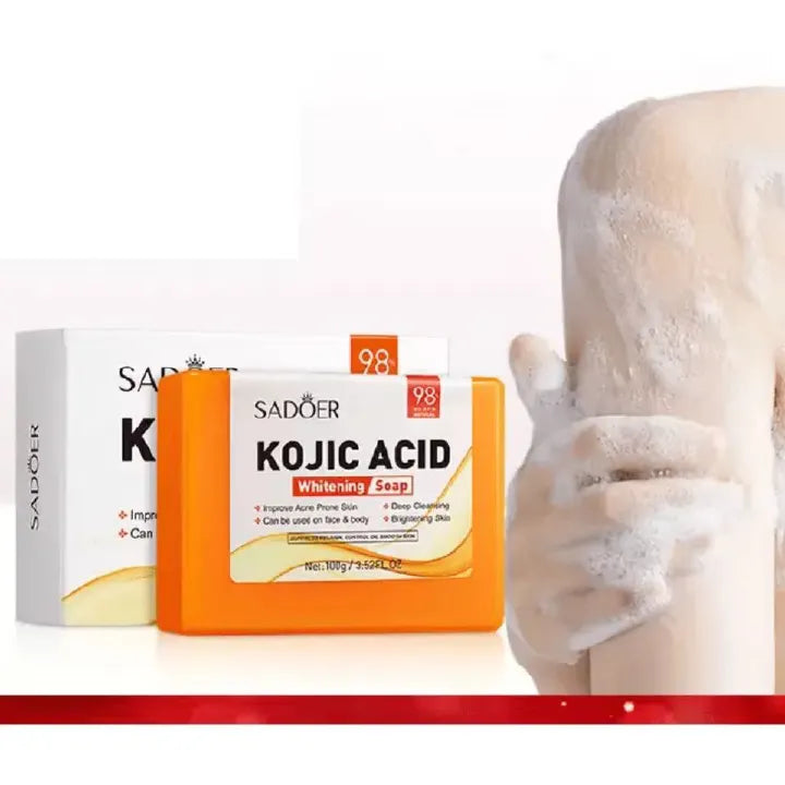 Sadoer Kojic Soap, Kojic Acid Whitening Soap, Deep Cleansing, Skin Brightening Like Vitamin C, Improve Acne Prone Skin, For Face and Body Skin Care