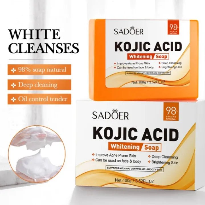 Sadoer Kojic Soap, Kojic Acid Whitening Soap, Deep Cleansing, Skin Brightening Like Vitamin C, Improve Acne Prone Skin, For Face and Body Skin Care