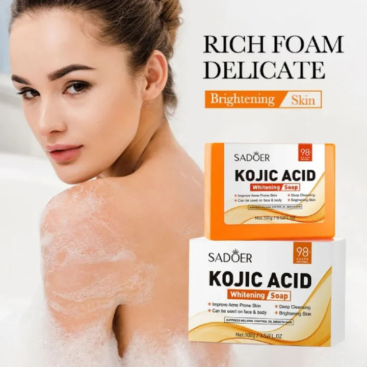 Sadoer Kojic Soap, Kojic Acid Whitening Soap, Deep Cleansing, Skin Brightening Like Vitamin C, Improve Acne Prone Skin, For Face and Body Skin Care