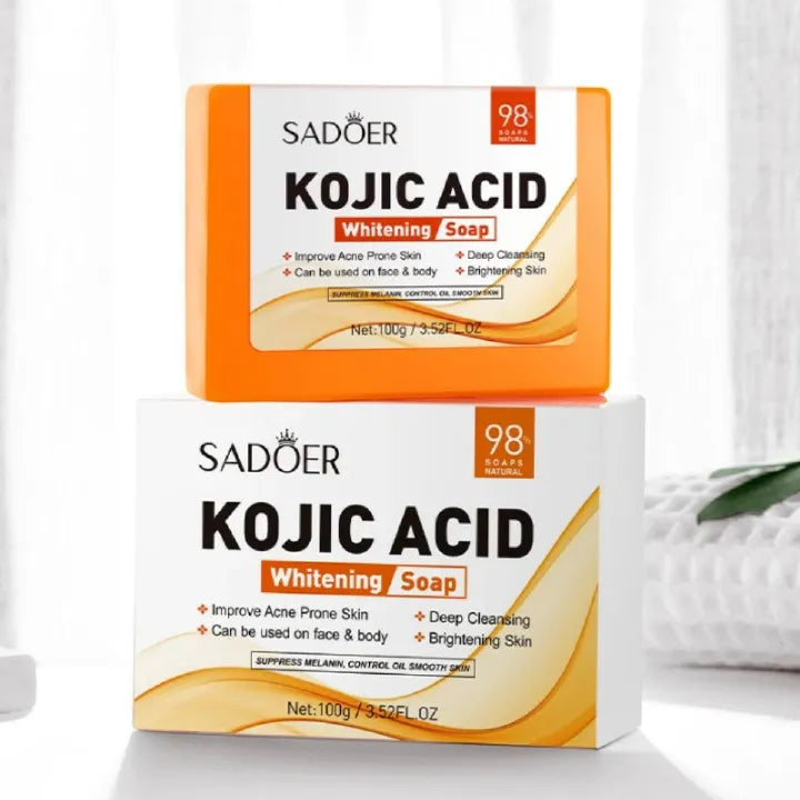 Sadoer Kojic Soap, Kojic Acid Whitening Soap, Deep Cleansing, Skin Brightening Like Vitamin C, Improve Acne Prone Skin, For Face and Body Skin Care
