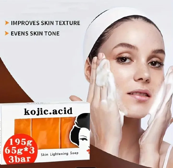 Kojic Acid Skin Brightening Soap 3Pcs * 65g, Facial Soap, Solid Soap Bar For Effectively Removing Acne Spots, And Used For Deeply Cleaning Face And Body Skin
