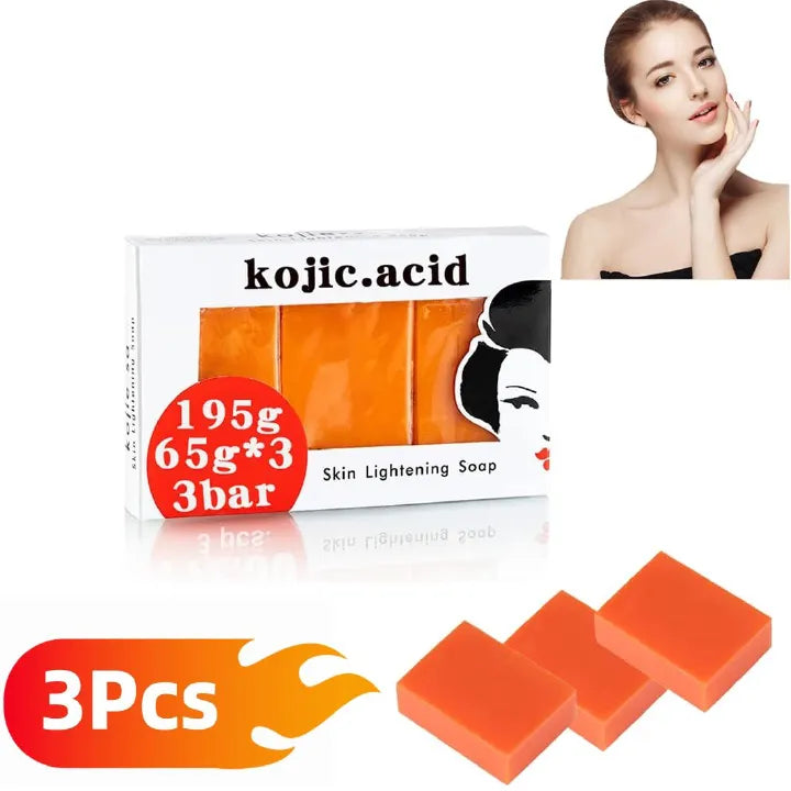 Kojic Acid Skin Brightening Soap 3Pcs * 65g, Facial Soap, Solid Soap Bar For Effectively Removing Acne Spots, And Used For Deeply Cleaning Face And Body Skin