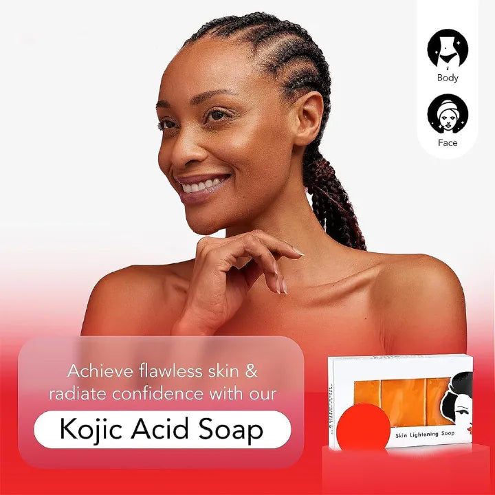 Kojic Acid Skin Brightening Soap 3Pcs * 65g, Facial Soap, Solid Soap Bar For Effectively Removing Acne Spots, And Used For Deeply Cleaning Face And Body Skin