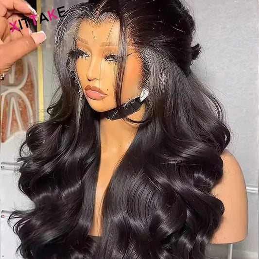 24 Inch Body Wave Lace Front Wigs Human Hair blend Pre Plucked 13x4x2 Lace Frontal Wigs semi Human Hair blend 180 Density Glueless Body Wave wig with Baby Hair