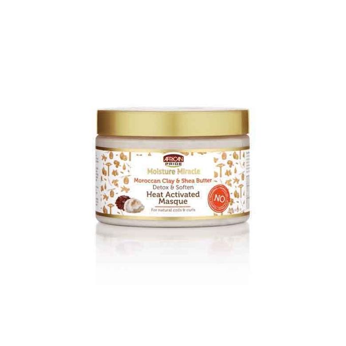 AFRICAN PRIDE Moisture Miracle Moroccan Clay & Shea Butter Heat Activated Masque - For Natural Coils & Curls, Detoxes & Softens, Removes Impurities & Product Build-Up from Hair