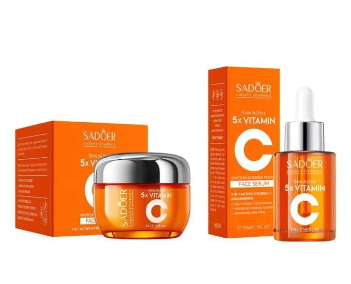 SADOER 2 in 1 Set: 5 x Vitamin C Face Cream + Face Serum