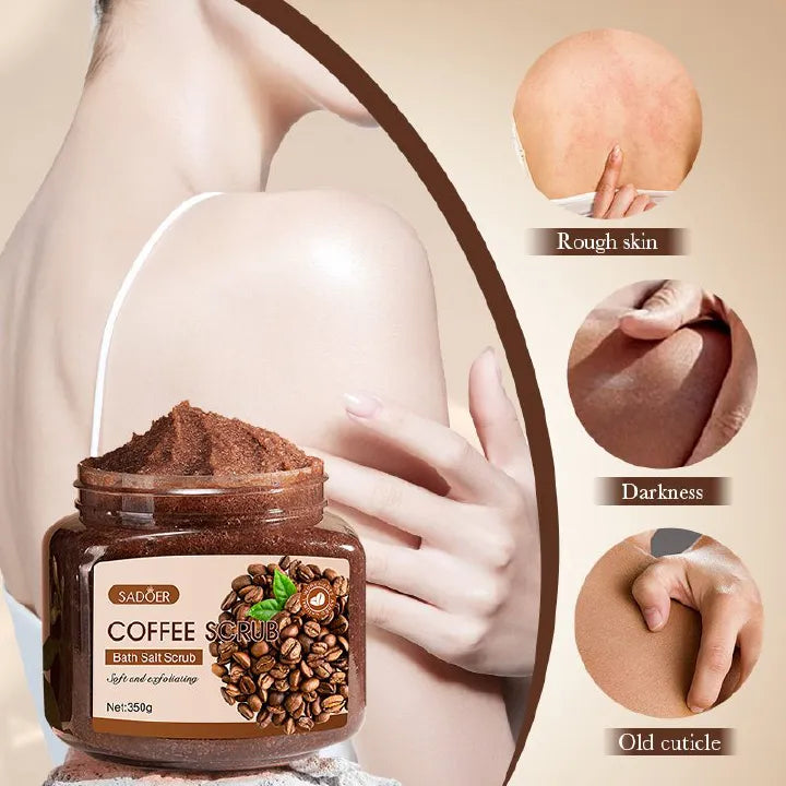 Sadoer Coffee Scrub Exfoliating Brightening Cleaning Dark Spots Removal Fade Melanin Pigmentation Whitening Scrub Coffee Sea Salt Bath SPA for Face Body