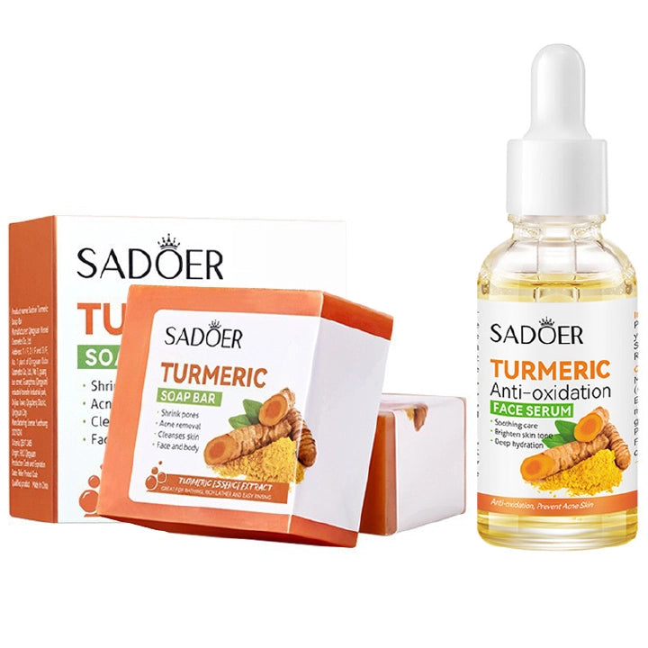 SADOER 2 in 1, Tumeric Serum + Tumeric Soap, Turmeric Serum and Turmeric Soap, Cleans Dirt and Oil Residual  Clears Pores, Shrinks Pore,