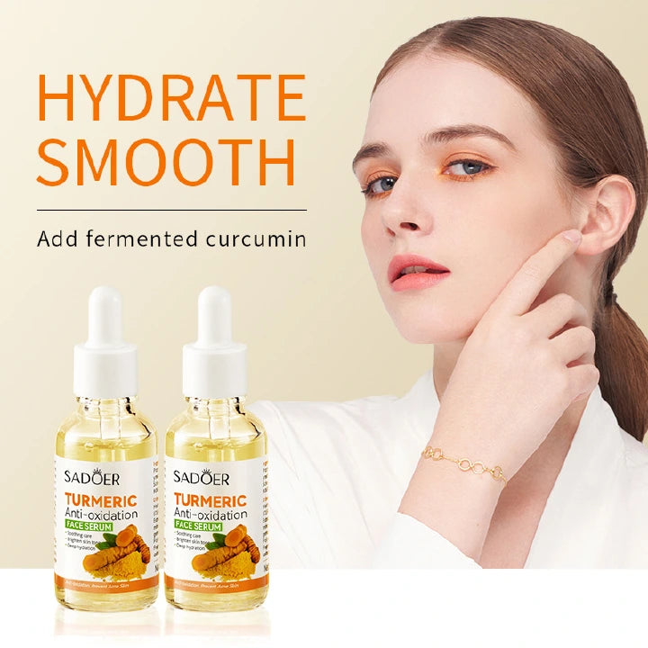SADOER 2 Pieces Tumeric Serum, Tumeric Face Serum (can Combine with Vitamin C Serum) for Deep Skin Hydrating Formula, c Skin Moistening, Moisturizer, Fade Dark Spots, Lighten Acne marks, 2 pieces 30ml