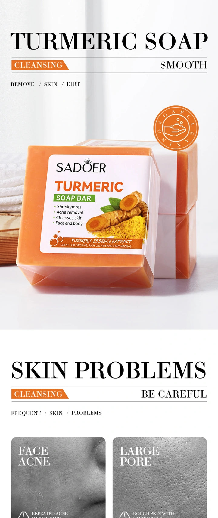 SADOER 2 in 1, Tumeric Serum + Tumeric Soap, Turmeric Serum and Turmeric Soap, Cleans Dirt and Oil Residual  Clears Pores, Shrinks Pore,