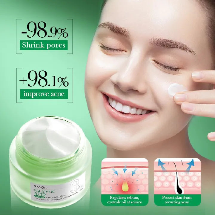 SADOER 3 in 1 Set, Acne Repair Serum + Cream + Cleanser with 3% Salicylic Acid Collagen Peptide and Niacinamide, Centella Asiatica and Niacinamide, Can add Vitamin C,Remove Acne, Moisturize