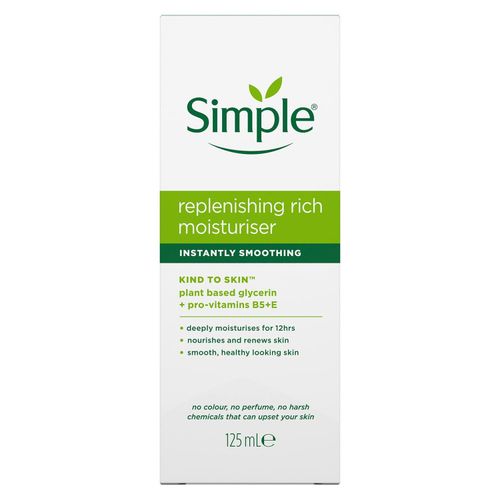 Simple Replenishing Rich Moisturiser 125ml – Intensive Daily Face Moisturiser for Dry & Sensitive Skin, Hydrating Facial Cream with Glycerin, Vitamin E & Pro-Vitamin B5, Fast-Absorbing & Fragrance-Free