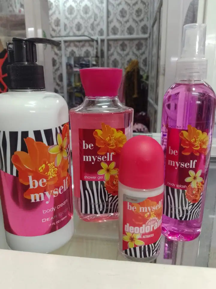 Be Myself 4-Piece Fragrance Body Care Set – Body Lotion, Shower Gel, Body Mist & 48H Deodorant | Long Lasting Floral Scent | Daily Moisturizing Gift Set