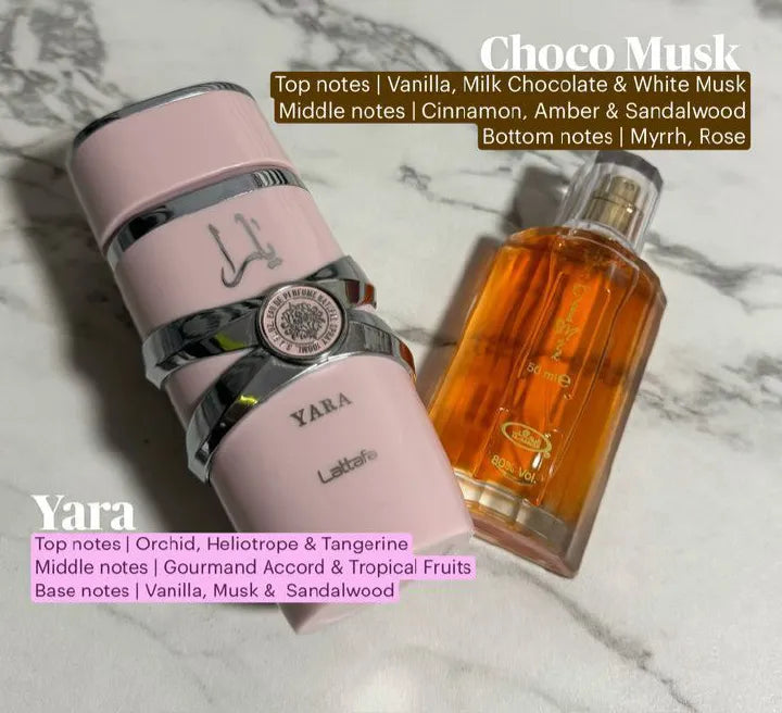 YARA 2 in 1 Best Perfume Combo : Lataffa Original Pink Perfume + Choco Musk