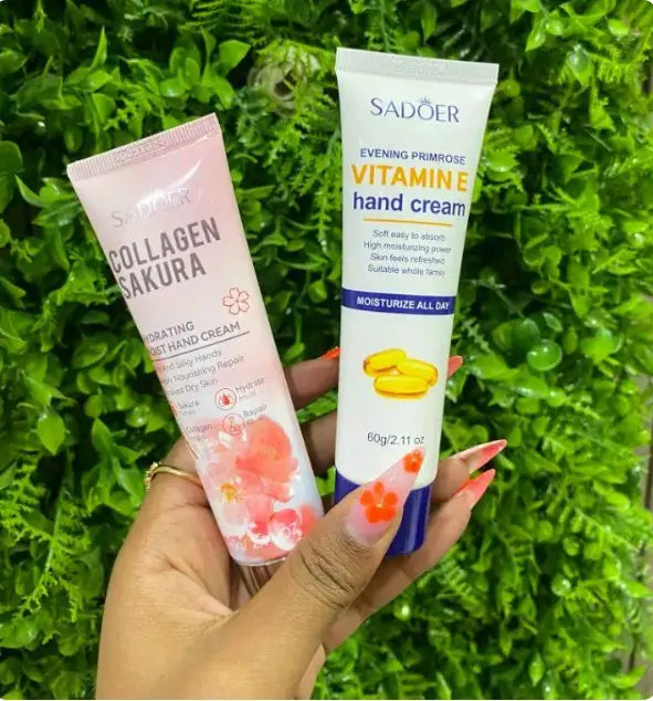 SADOER 6 Pcs Handcare Set: Collagen Sakura + Vitamin E Handcream
