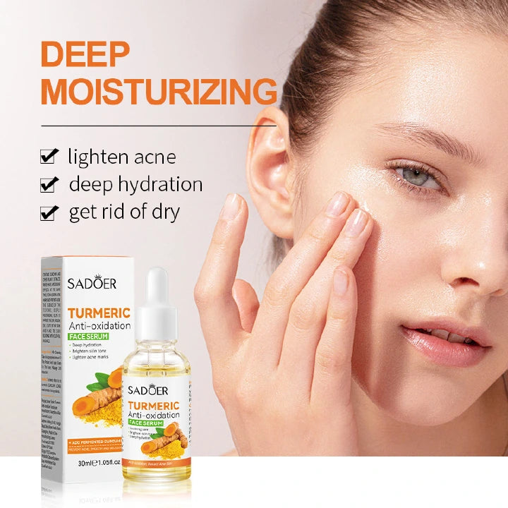 SADOER 2 Pieces Tumeric Serum, Tumeric Face Serum (can Combine with Vitamin C Serum) for Deep Skin Hydrating Formula, c Skin Moistening, Moisturizer, Fade Dark Spots, Lighten Acne marks, 2 pieces 30ml