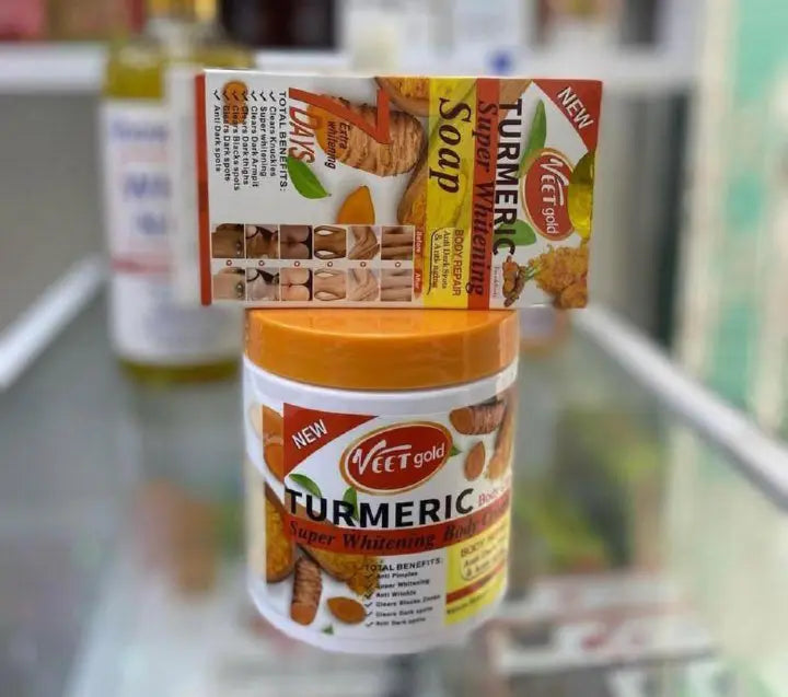 2 In 1 SPECIAL OFFER!!! Veet Gold Tumeric Super Whitening Body Cream + Tumeric Super Whitening Body Soap