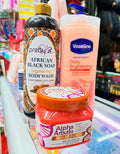 Vaseline 3 in 1 Body care Set: Daily Brightening Uv Lotion + Alpha Arbutin Body Scrub + African Black Wash Body Wash