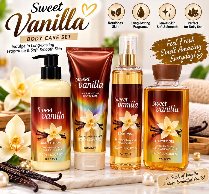 Sweet Vanilla 4in1 Set Pump Lotion, Splash, Gel & Cream.