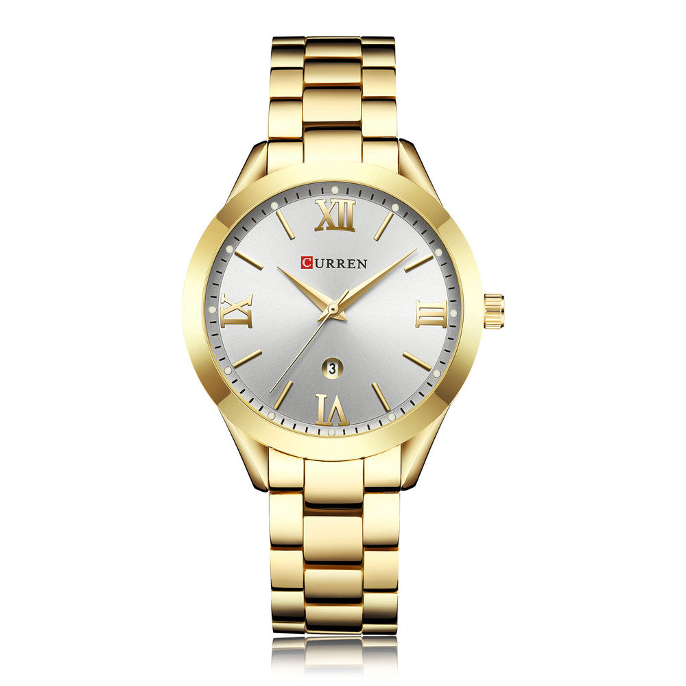 CURREN 9007 Women Quartz Movement Watch Auto Date Simple Wrist Watch Gold