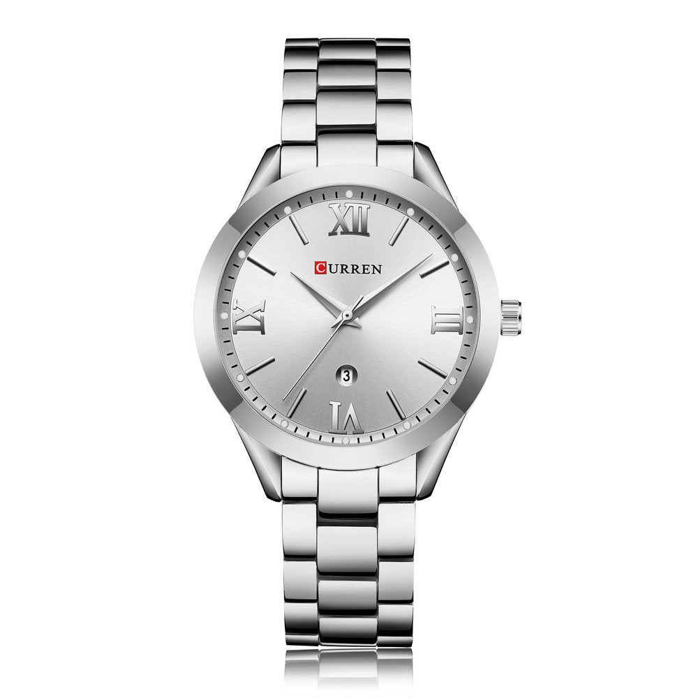 CURREN 9007 Women Quartz Movement Watch Auto Date Simple Wrist Watch Silver