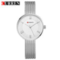 CURREN 9020 Fashion Lady Quartz Mesh Steel Watch Women Wrist Watch Silver