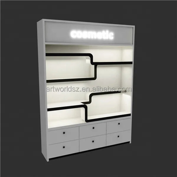 Commercial Merchandising Beauty Salon Display Shelves Custom Design Beauty Display Showcase with LED Light