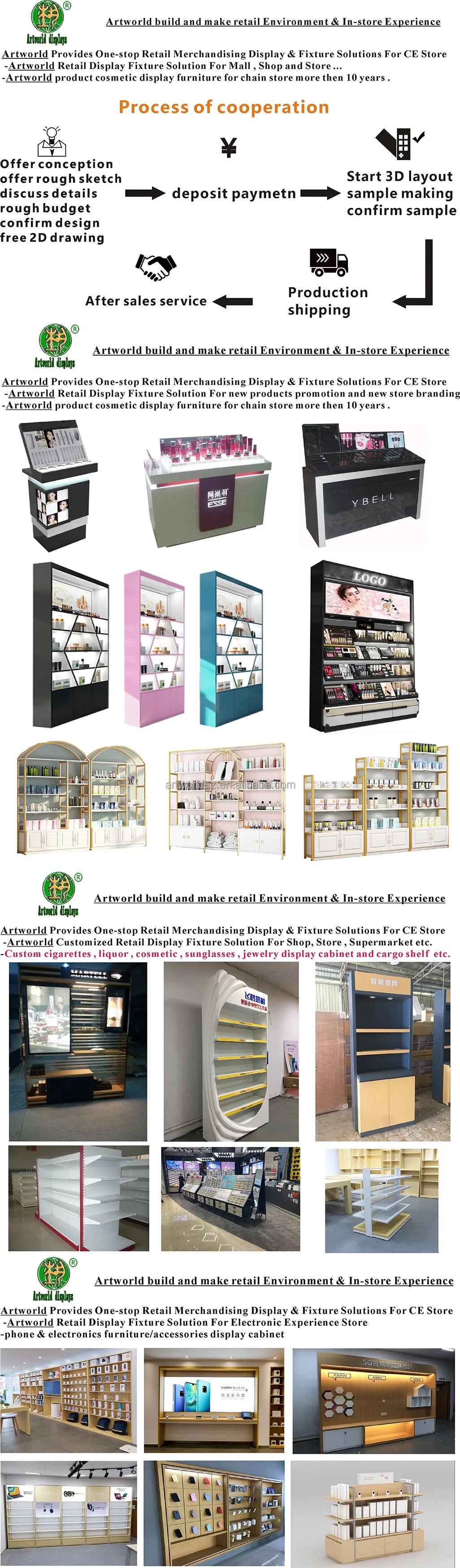 Commercial Merchandising Beauty Salon Display Shelves Custom Design Beauty Display Showcase with LED Light