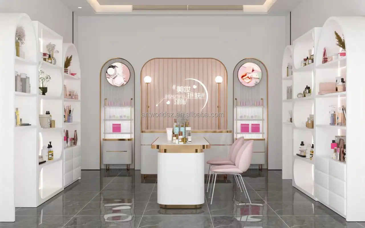 Commercial Merchandising Beauty Salon Display Shelves Custom Design Beauty Display Showcase with LED Light