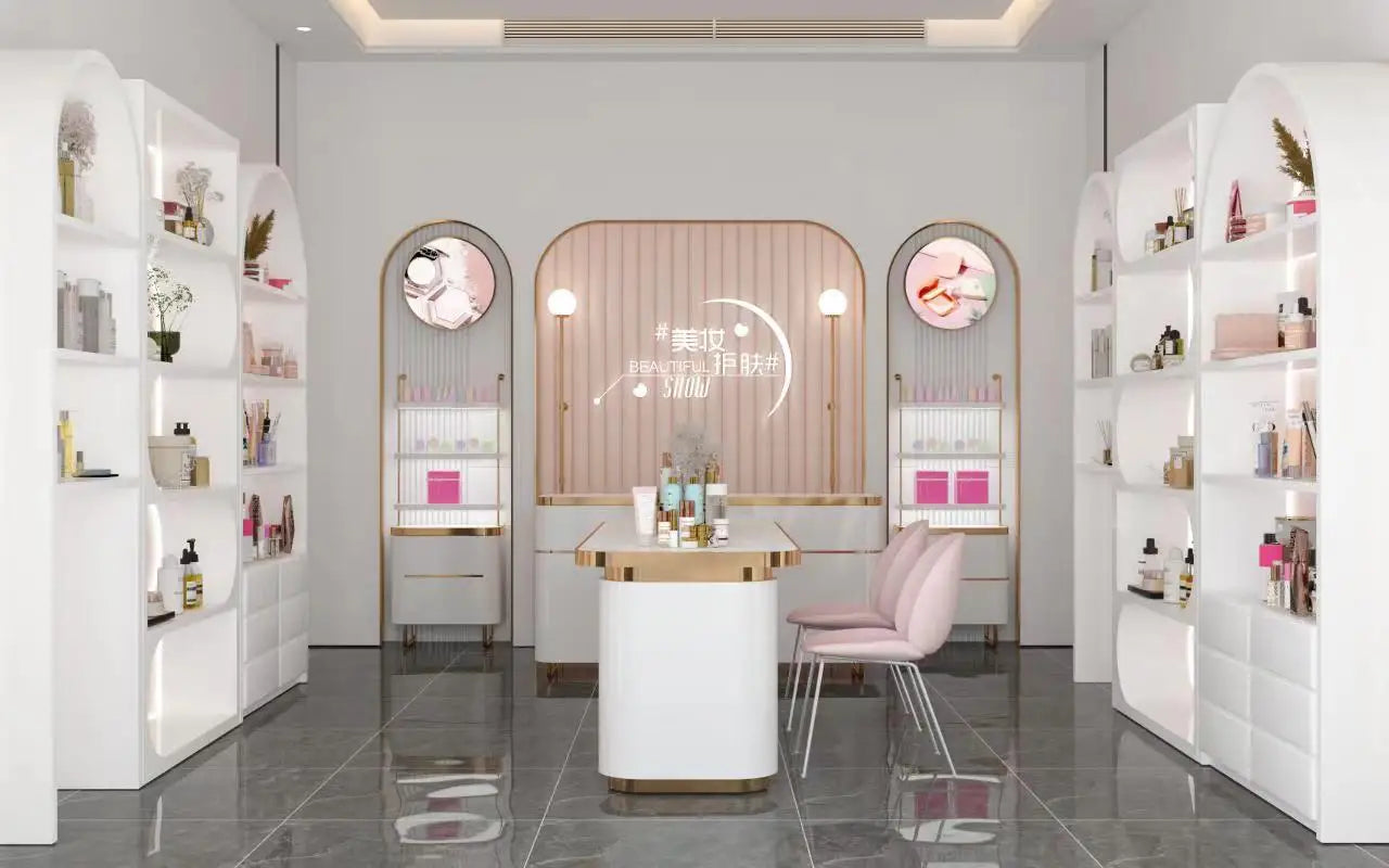 Commercial Merchandising Beauty Salon Display Shelves Custom Design Beauty Display Showcase with LED Light