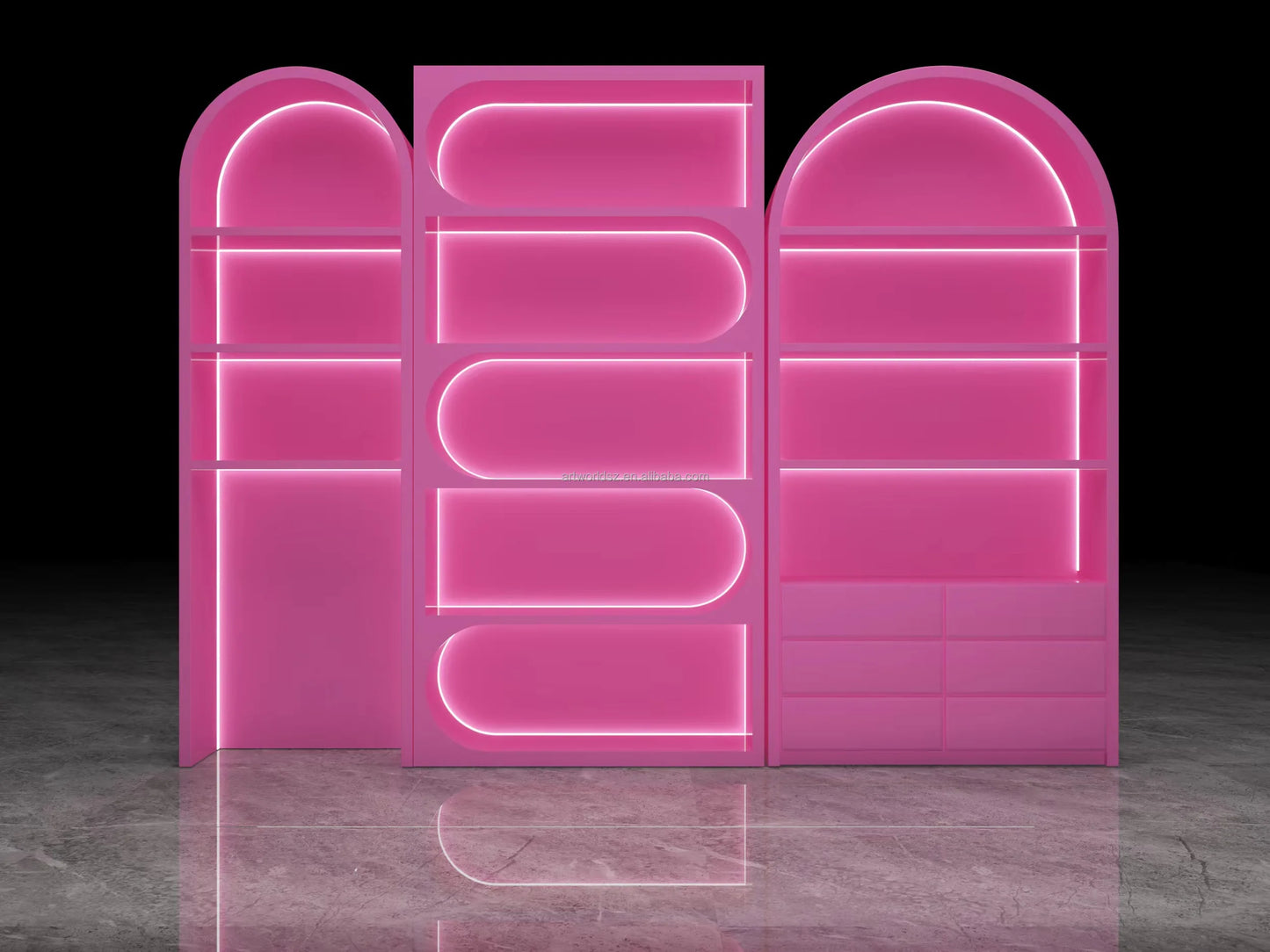 Commercial Merchandising Beauty Salon Display Shelves Custom Design Beauty Display Showcase with LED Light