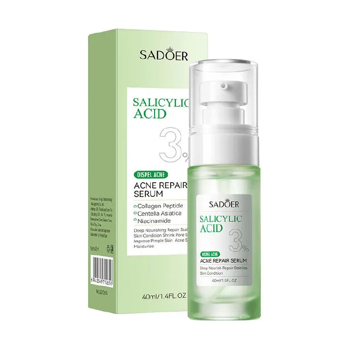 SADOER 3 in 1 Set, Acne Repair Serum + Cream + Cleanser with 3% Salicylic Acid Collagen Peptide and Niacinamide, Centella Asiatica and Niacinamide, Can add Vitamin C,Remove Acne, Moisturize