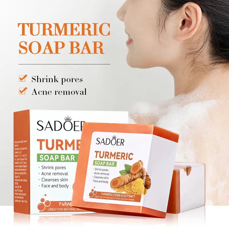 3 Pieces Turmeric Soap, Tumeric Soap, Moisturizes the Skin, Increase Water Retention, Remove Acnes, Like Vitamin C it Fade Dark Marks, Shrink Pores, Brighten Skin, Soften Skin, Anti Acne, Oil Control
