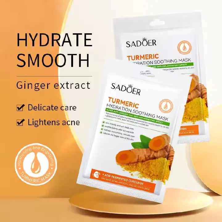 SADOER 8 Pieces Tumeric Skin Care Set: Turmeric Face Cream + Soap + Serum+ Toner + 3 Face Mask + Face Cleanser like Vitamin C For Treating Dark Spots, Anti-wrinkles & Improving Skin Texture, Smoothing