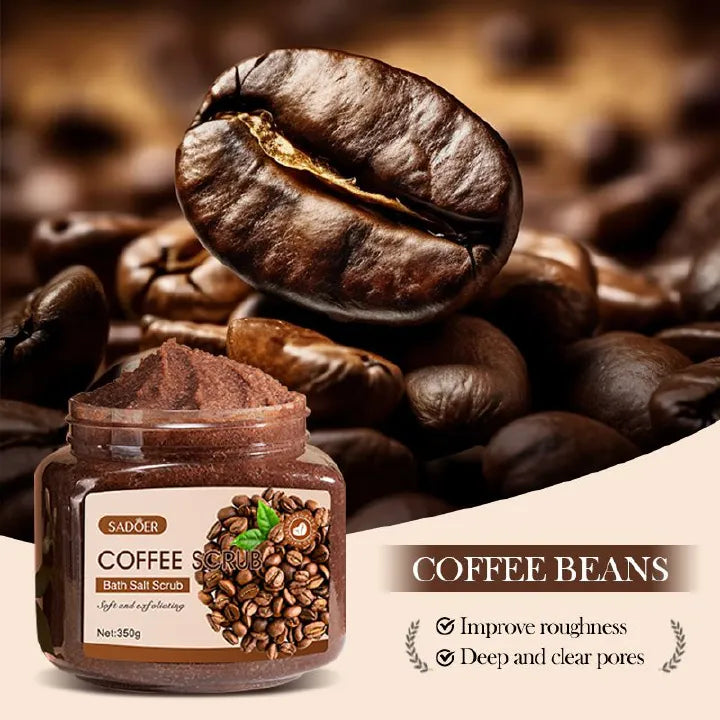 Sadoer Coffee Scrub Exfoliating Brightening Cleaning Dark Spots Removal Fade Melanin Pigmentation Whitening Scrub Coffee Sea Salt Bath SPA for Face Body