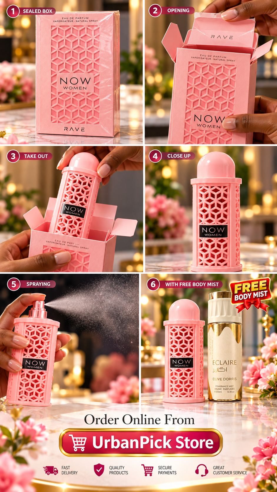 Lattafa Rave NOW Sweet Fruity Floral Fragrance for Women 100ml  + FREE Clive Dorris Eclaire Body Mist 250ml