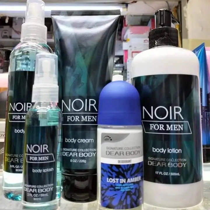 NOIR For Men 5-Piece Body Care Gift Set – Body Lotion, Body Cream, Body Splash, Travel Body Mist & 48H Deodorant | Long Lasting Masculine Fragrance