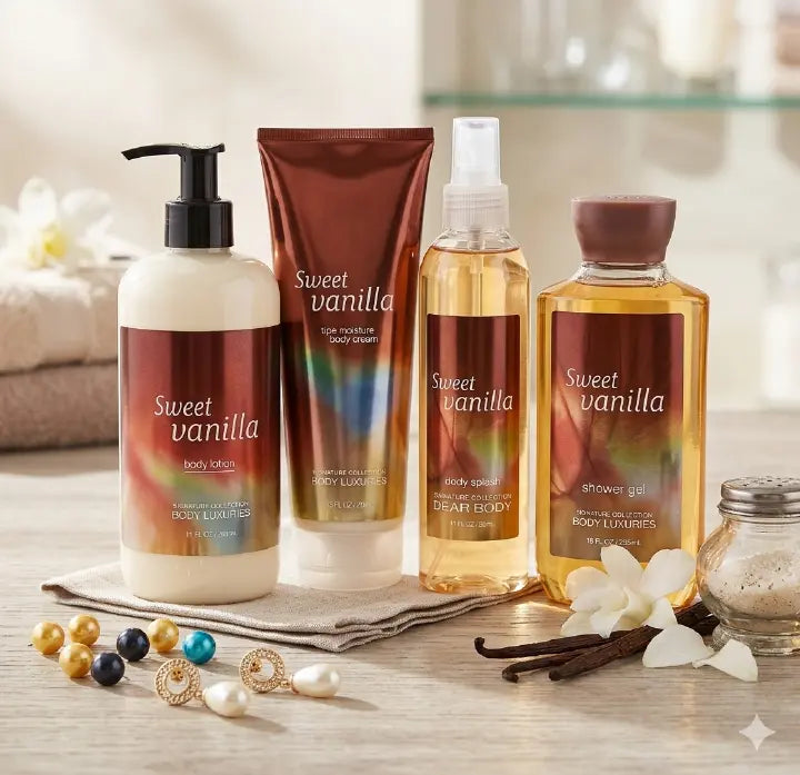Dear Body Sweet Vanilla Body Care Set – Long Lasting Fragrance Combo (Shower Gel, Body Lotion, Body Cream & Body Mist) Moisturizing & Perfume Gift Set